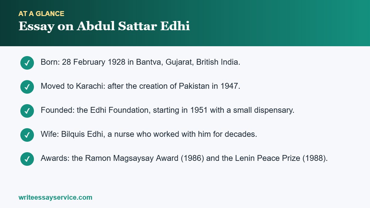 Key points: Essay on Abdul Sattar Edhi: Short and Long Samples
