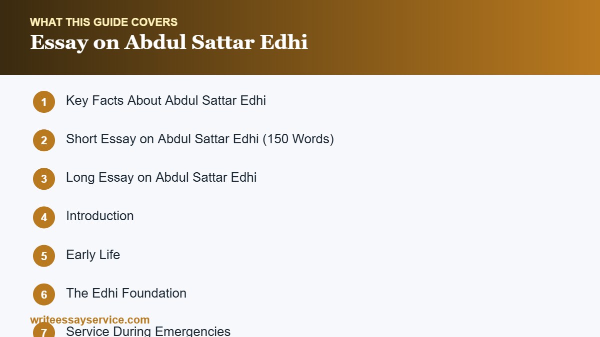 Roadmap of sections: Essay on Abdul Sattar Edhi: Short and Long Samples