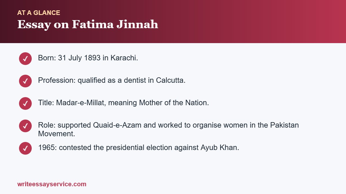 Key points: Essay on Fatima Jinnah: Short and Long Samples