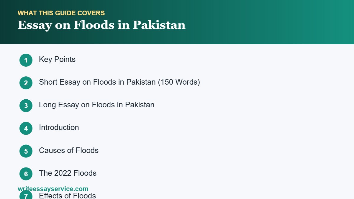 Roadmap of sections: Essay on Floods in Pakistan: Causes, Effects and Solutions