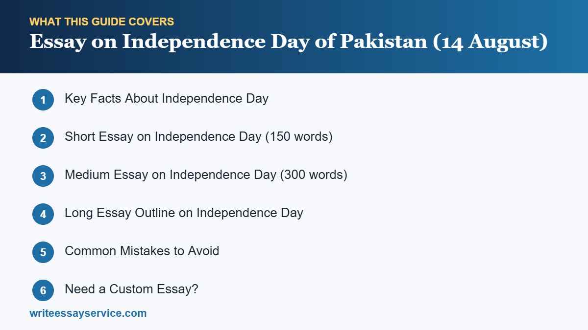 Roadmap of sections: Essay on Independence Day of Pakistan (14 August): Short and Long Samples