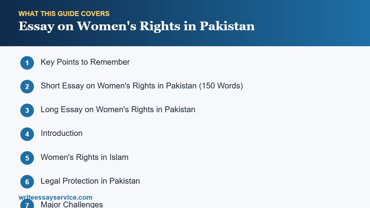 Roadmap of sections: Essay on Women's Rights in Pakistan: Short and Long Samples