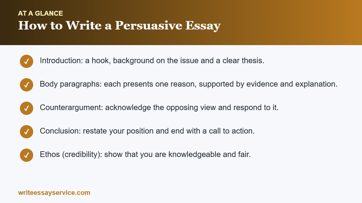 Key points: How to Write a Persuasive Essay: Structure, Tips and Examples