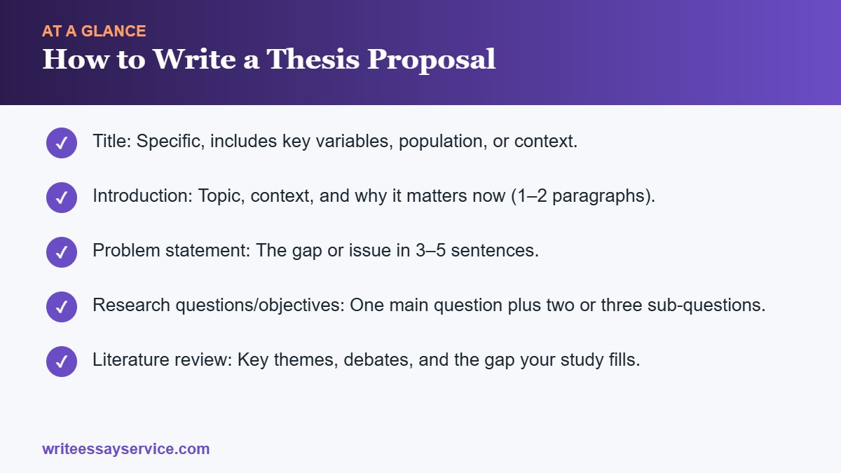 Key points: How to Write a Thesis Proposal: Structure, Template and Examples